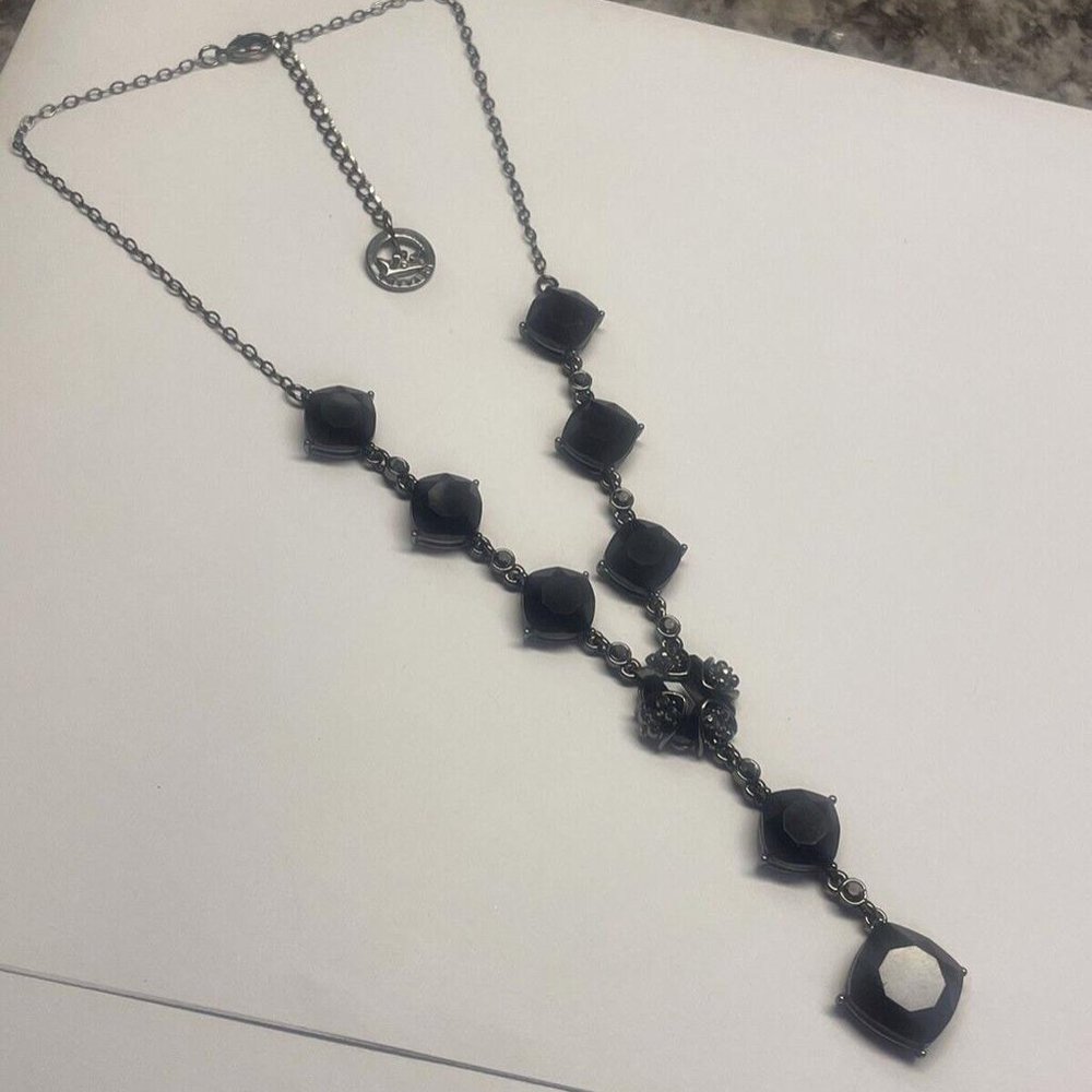 Crown Trifari Costume Black Rhinestone Necklace With Extension Chain